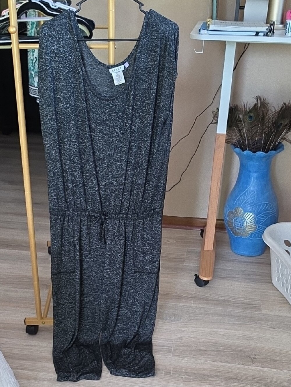 Serra Heathered Black/Grey Sleeveless Drawstring Jumpsuit